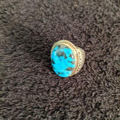 Native American Sterling Silver Men's turquoise biker ring