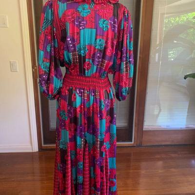IB 36. VINTAGE DESIGNER FASHION BOHO CHIC DIANE FREIS GEORGETTE DRESS