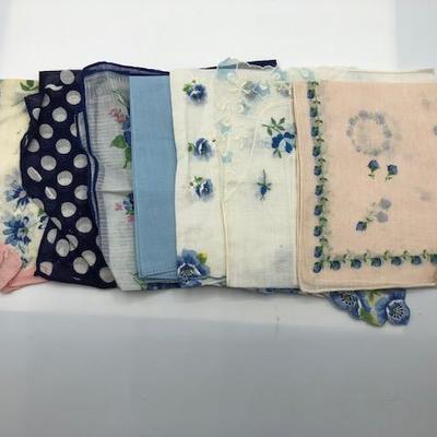 Blue Variety Lot of Vintage Handkerchiefs