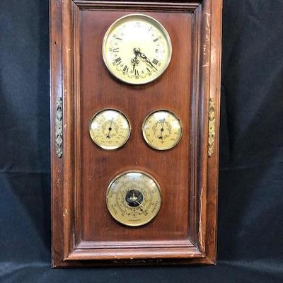 Vintage Wood Wall Clock Barometer Thermometer