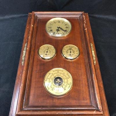 Vintage Wood Wall Clock Barometer Thermometer