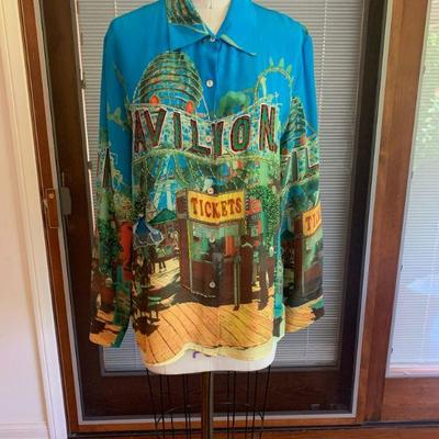 IB 48 NICOLE TAYLOR VACATION PRINT SILK BLOUSE