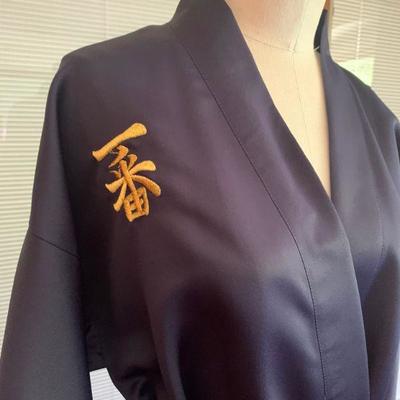 IB 52  NAVY POLYESTER KIMONO ASIAN EMBROIDERED CHARACTERS