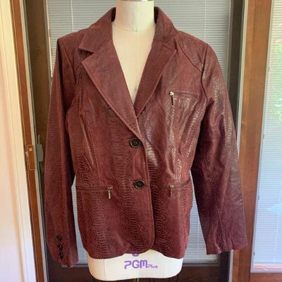 IB 54 BURGUNDY LEATHER SNAKE PRINT JACKET BRADLEY BAYOU
