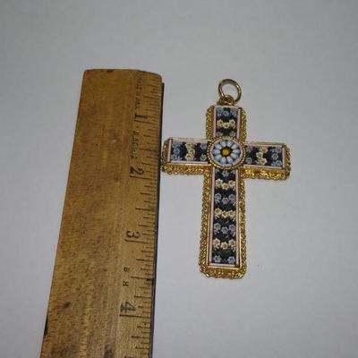 Vintage Cloisonne Mosaic Cross Pendant, Made in Italy 