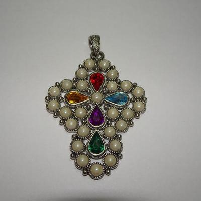 Multi Colored Pearl Cross Pendant, Religious Jewelry