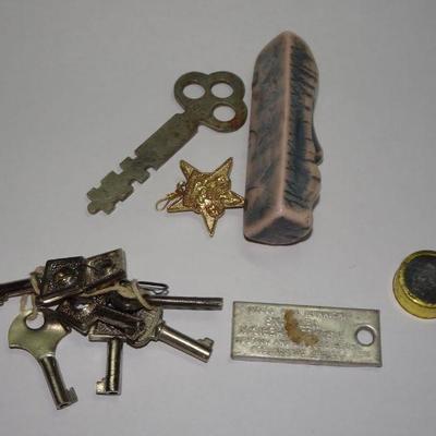 Misc. Trinkets, Compass, Keys, Totem God, License Plate Key Ring Tag