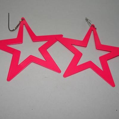 1980's Neon Pink Star Earrings, Rock Star Earrings, Great Costume Accent 