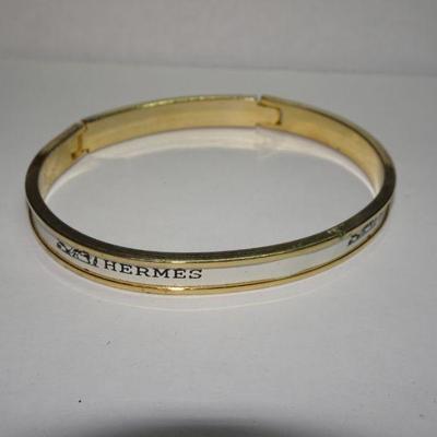 Gold & White Hermes Enamel Bangle Bracelet 