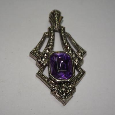Faux Amethyst Color Pendant, Purple Stone 