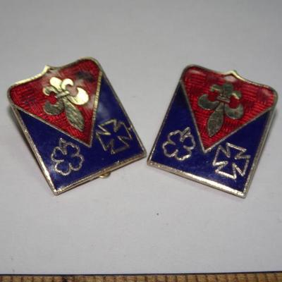 Enamel Crest Clip On Earrings, Red & Blue, Clover, Shield, Fleur De Le 