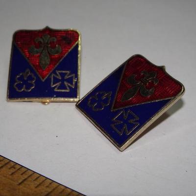 Enamel Crest Clip On Earrings, Red & Blue, Clover, Shield, Fleur De Le 