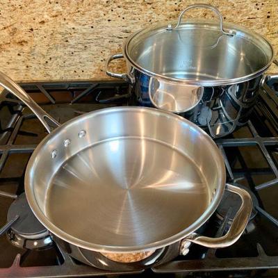 LOT 61  CALPHALON COOKWARE STAINLESS STEEL SKILLET & DUTCH OVEN
