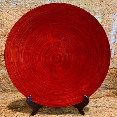 LOT 75  LARGE RED LACQUER SHALLOW BOWL 