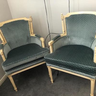 #166 2 Colonial style chairs, blue upholstery