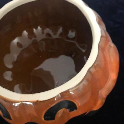 #199 Pumpkin candy jar with witches hat. 