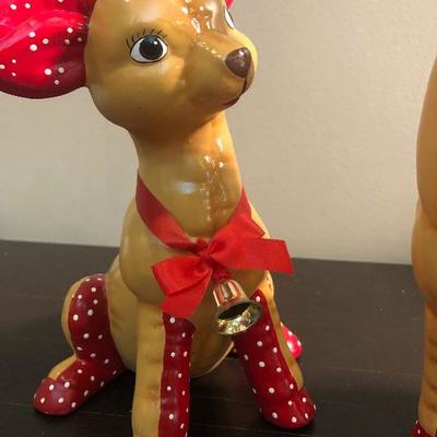 #211 2 quilted ceramic reindeer