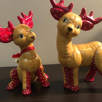 #211 2 quilted ceramic reindeer