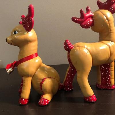 #211 2 quilted ceramic reindeer
