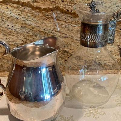 LOT 82   VINTAGE SILVER PLATE WATER PITCHER & GLASS/SILVER PLATE DRINK PITCHER