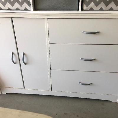 #224 White dresser with cabinet and three drawers