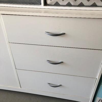 #224 White dresser with cabinet and three drawers