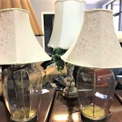 PAIR of clear glass ginger jar lamps