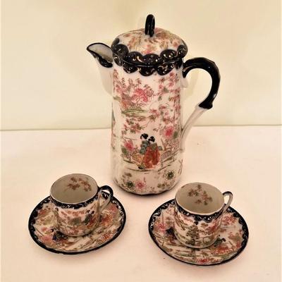 Lot #68  Antique Chinese Tea Set - Teapot - 2 cups/saucers