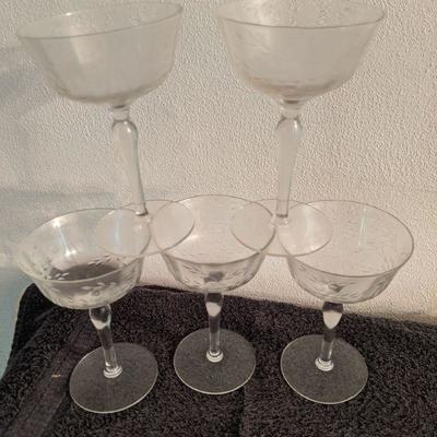 Lot 323 - Vintage Crystal Sherbet Glasses Floral Design  - Set of 5 