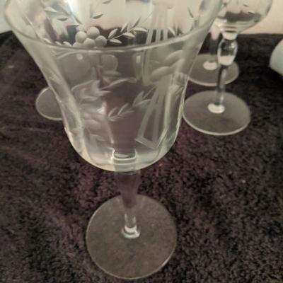 Vintage Crystal floral design glasses set of 6