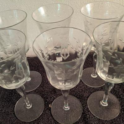 Vintage Crystal floral design glasses set of 6
