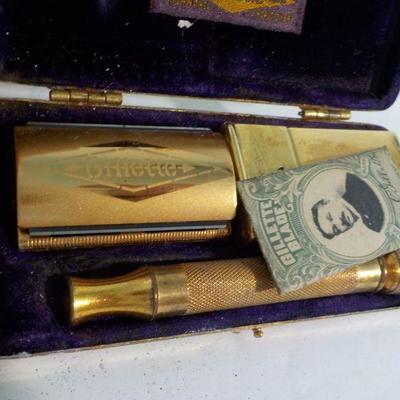 'Vintage Gillette Gold Razor & metal gilt case