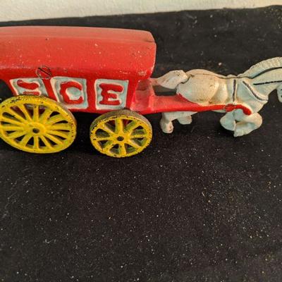 ANTIQUE  CAST IRON HORSE DRAWN ICE WAGON