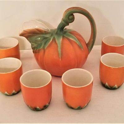 Lot #82  1930's Tomato Juice set - pitcher and six cups