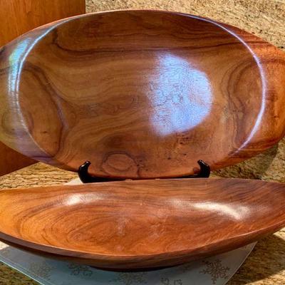 LOT 90  VINTAGE HAWAII LARGE KOA WOOD LOW BOWLS SIGNED BY BLAIR