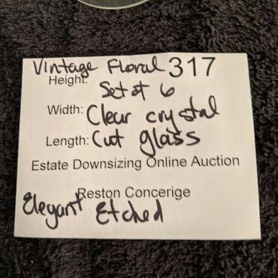 Lot  317 - Vintage  Floral  Clear  Crystal Wine  Glasses X 8