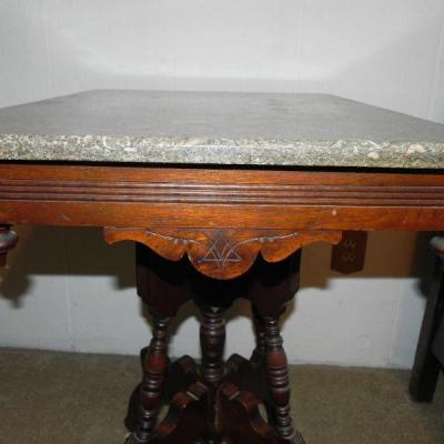 LOT 3 Antique Marble Top Side Table