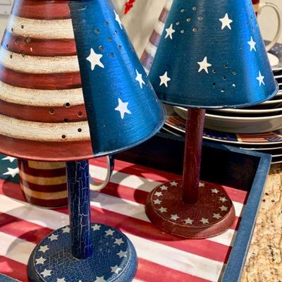 LOT 106 PATRIOTIC GROUP OF AMERICANA SET OF DISHES SIGNS STAR LIGHTS ETC.