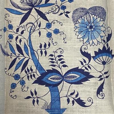 Vintage Pair of Blue Floral Linen Tea Towels