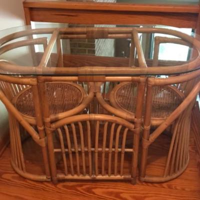 Lot #13 Mid-Century Glass Top Rattan Table with Chairs