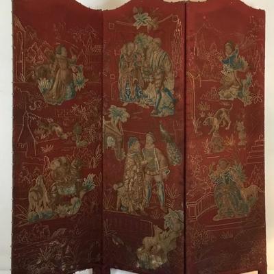 19th C. Austrian Crewel & Fabric Dressing Screen.  Opening at 50% off at 8 am on Saturday.  Please read all Terms & Conditions before...
