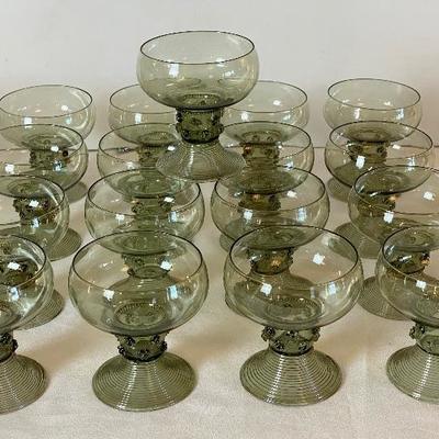 Set of 17 Venetian Green Glasses.  Opening at 50% off at 8 am on Saturday.  Please read all Terms & Conditions before coming!  Please...