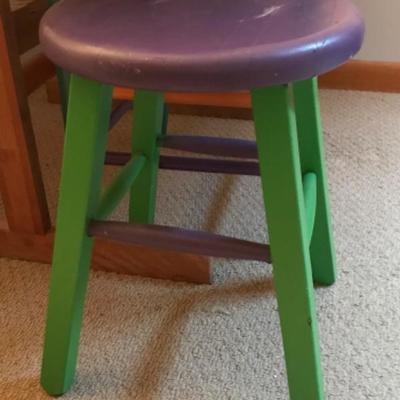 Lot #17 Mid Century Table and Painted Ladder Back Chair and Stool