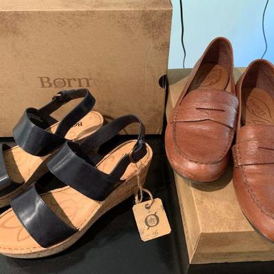 IB 32  VINTAGE BORN SHOES BLACK WEDGES BROWN LOAFERS