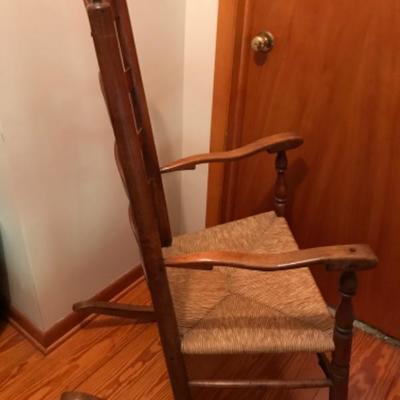 Lot# 18 Antique New England Rocker with Rush Seat