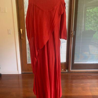 IB 66  VINTAGE COTTON/RAYON RED FLOWING LAYERED MAXI DRESS 