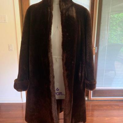 IB 69  VINTAGE BROWN MOUTON FULL LENGTH SWING FUR COAT