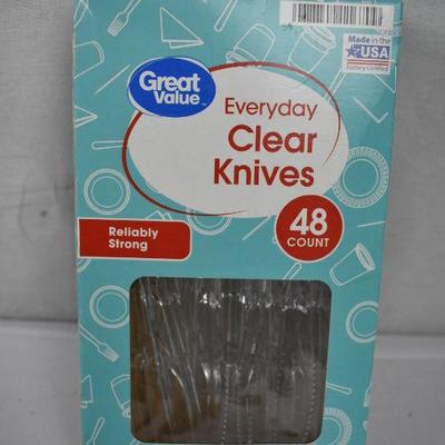Qty 3 Great Value Premium Clear Cutlery Knives, 48 count in each box - New