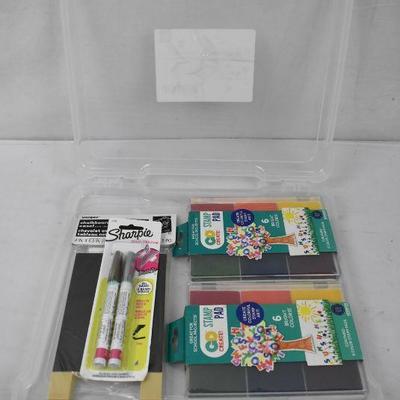 5 pc Crafting: Rainbow Pad, 6 Colors, Project Case, Mini Easel, Marker Set - New