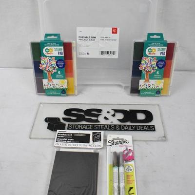 5 pc Crafting: Rainbow Pad, 6 Colors, Project Case, Mini Easel, Marker Set - New